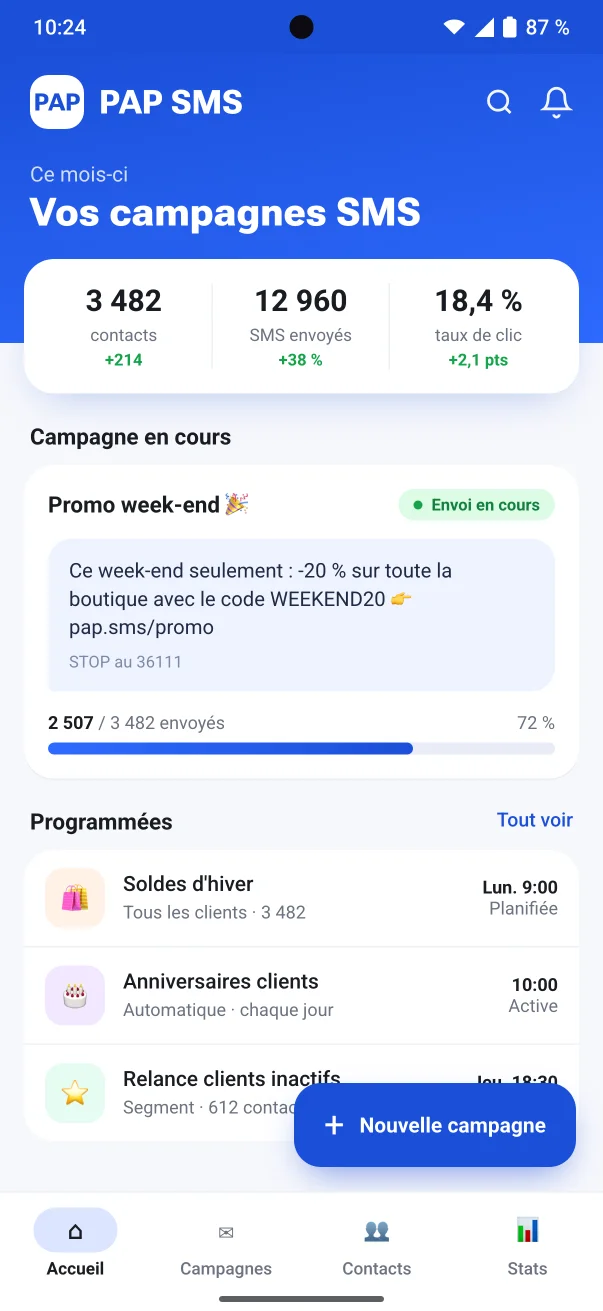 Application PAP SMS de campagnes SMS marketing