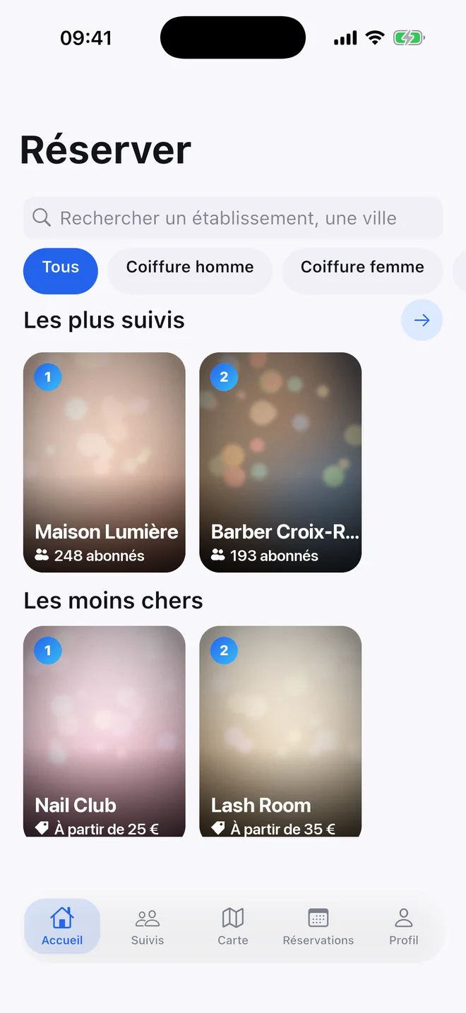 Écran d'accueil de l'application Snipy
